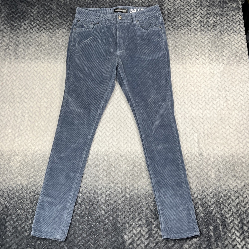 Serenade Corduroy Pants Mens 34x32 Blue Fitted Skinny Stretch 5 Pocket NWOT